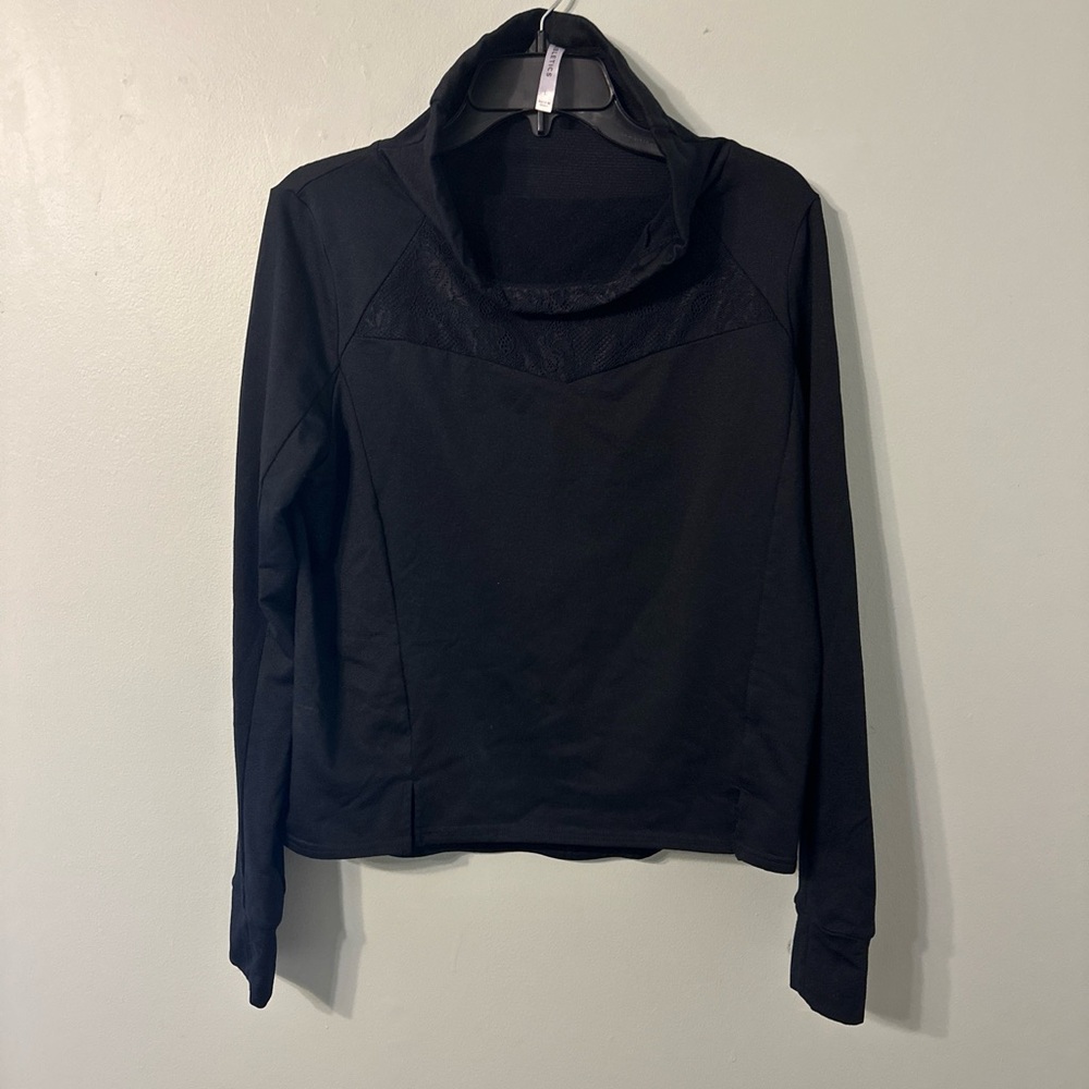 🏷️ FABLETICS Jolie Jacket Women’s Large Black Cowl Neck Pullover Lace Thumbholes